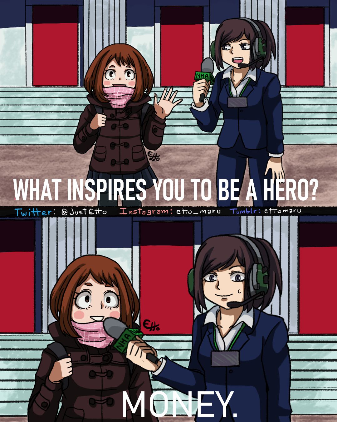 Hello! I made a drawing based on that one uraraka meme :3 (follow me in my media maybe (?) : r/BokuNoHeroAcademia