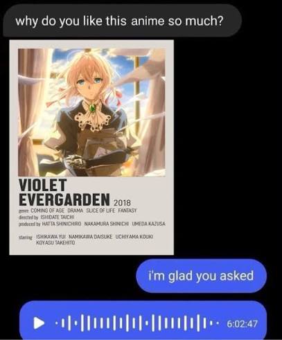 One word to describe Violet Evergarden "Beautiful"