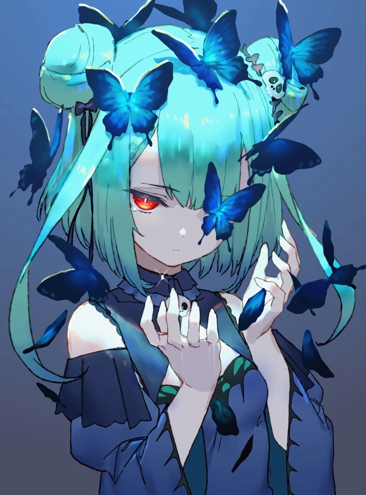 Anime nữ tóc xanh với hình ảnh dịu dàng và bí ẩn