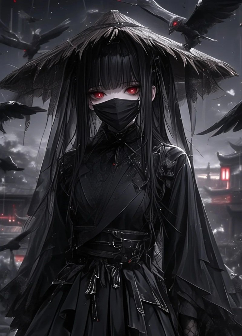 Avatar anime nữ đeo khẩu trang đen bí ẩn, lạnh lùng 7 avatar anime nữ đeo khẩu trang đen 17