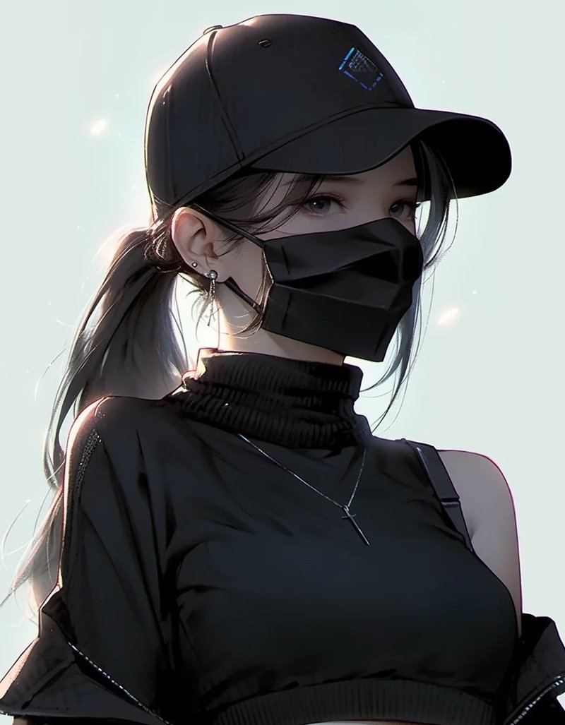 Avatar anime nữ đeo khẩu trang đen bí ẩn, lạnh lùng 9 avatar anime nữ đeo khẩu trang đen 19