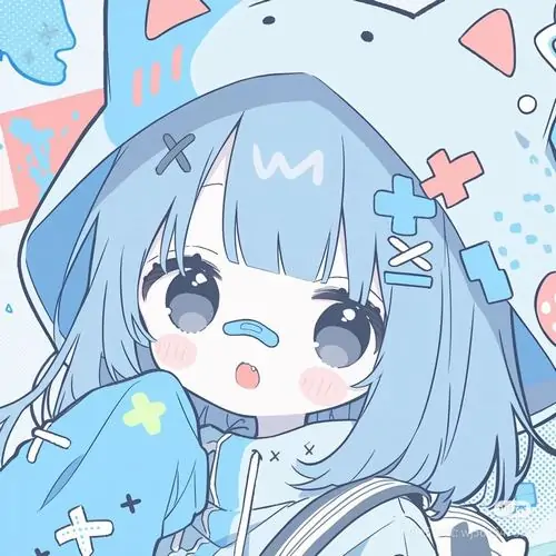 Ảnh đại diện chibi gương mặt tóc xanh cắt ngang vai hiện ra ở góc nghiêng, đôi mắt tròn mở to dưới chiếc mũ có họa tiết sao khiến cả ảnh trông êm mắt và trẻ