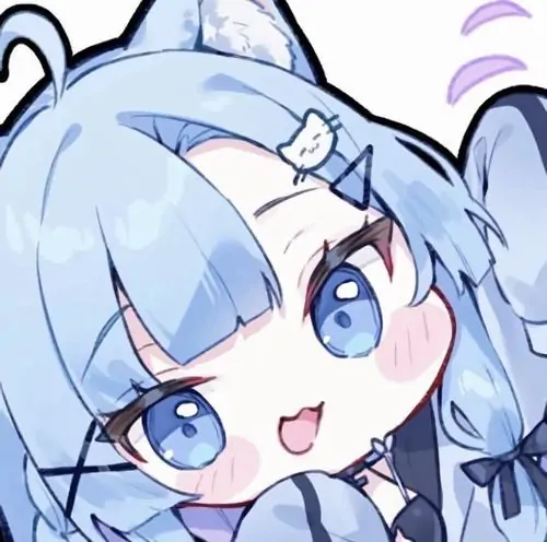 Ảnh avt Facebook cô bé tóc xanh cúi đầu sát khung hình, chiếc nơ lớn trên tai và ánh mắt tròn xoe khiến avatar chibi nữ cute màu xanh dương nhìn tinh nghịch cực kỳ