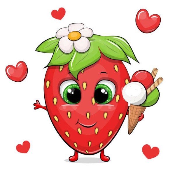 Summer berry and red hearts vector illustration on white background.