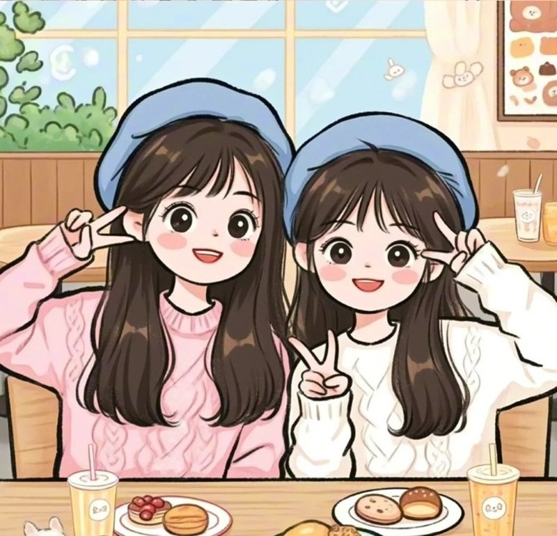 Avatar đôi bạn thân nữ vô tri phong cách chibi vui nhộn