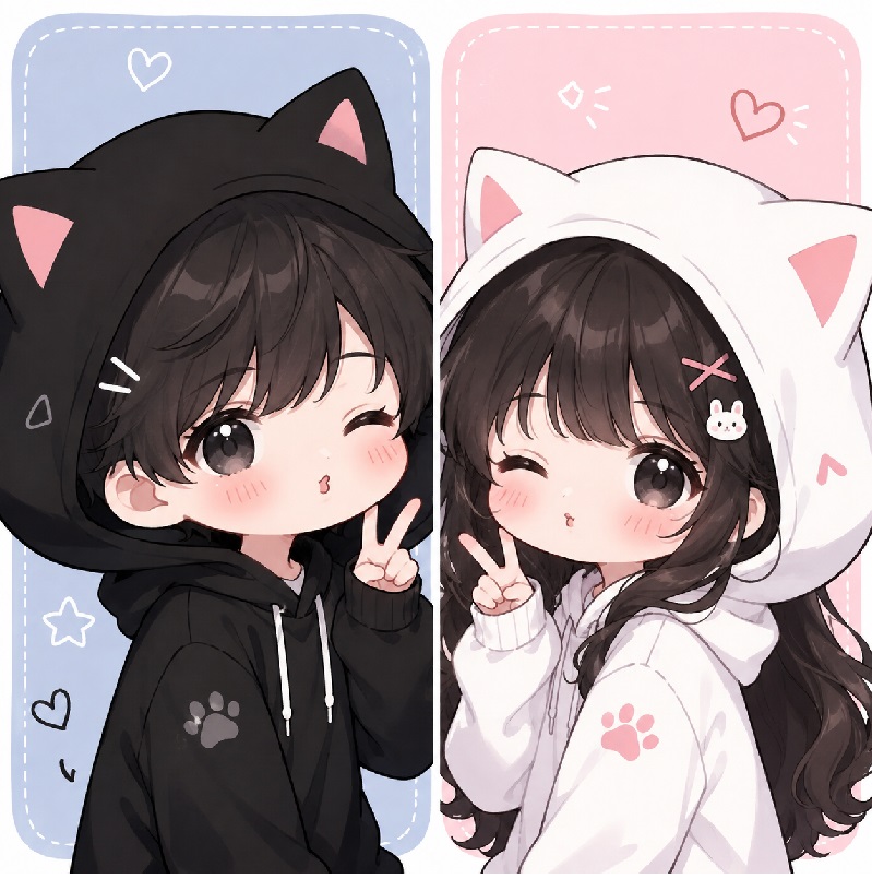 Avatar đôi chibi ngộ nghĩnh, đáng yêu phong cách hoạt hình