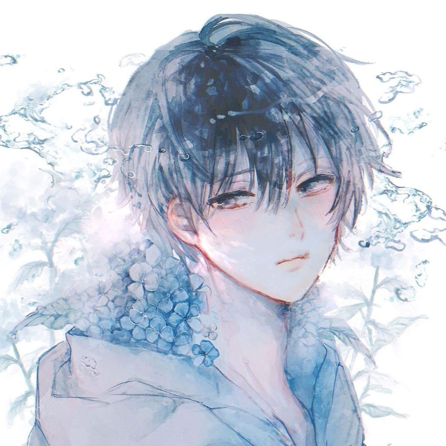 chàng trai anime màu xanh dương