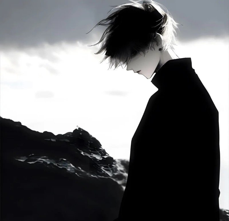 sad boy avatar anime đen trắng 20